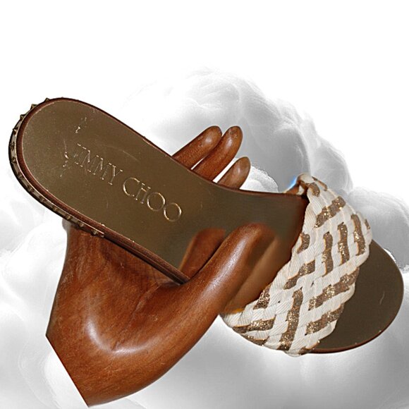 Jimmy Choo White Gold Weave Open Toe Slide Mule Sandal, Size 36.5 (US 6.5) - Picture 4 of 8